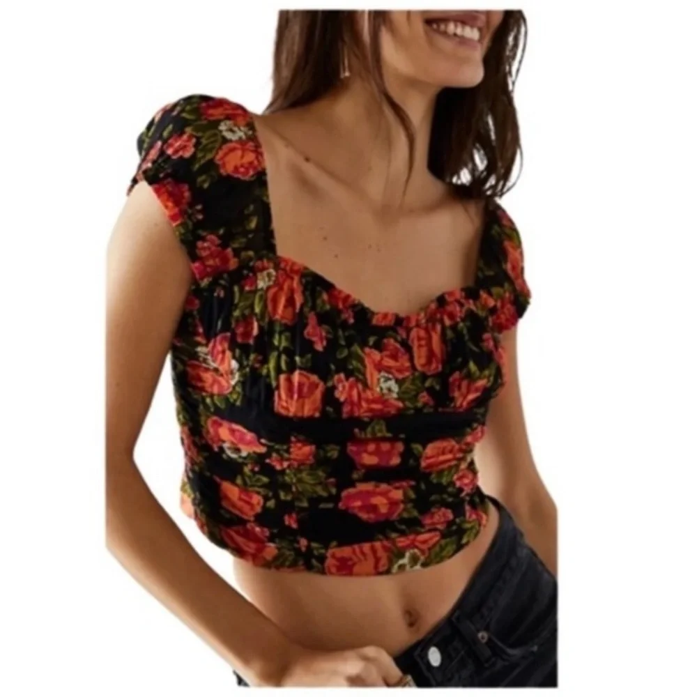 Free people little blooms corset Black and Orange Floral sleeveless size medium